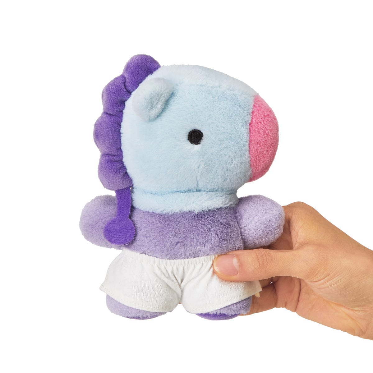 BT21 MANG BABY COSTUME PLUSH, peluche officielle LINE FRIENDS: bébé poney danseur masqué, décor chambre, main tenant