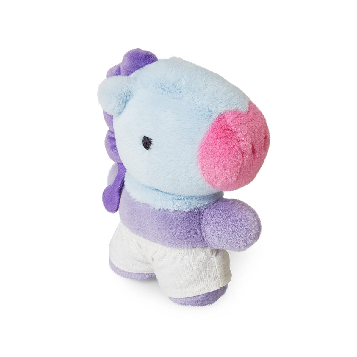 BT21 MANG BABY COSTUME PLUSH peluche officielle LINE FRIENDS, poney danseur masqué en costume bleu violet sur fond blanc