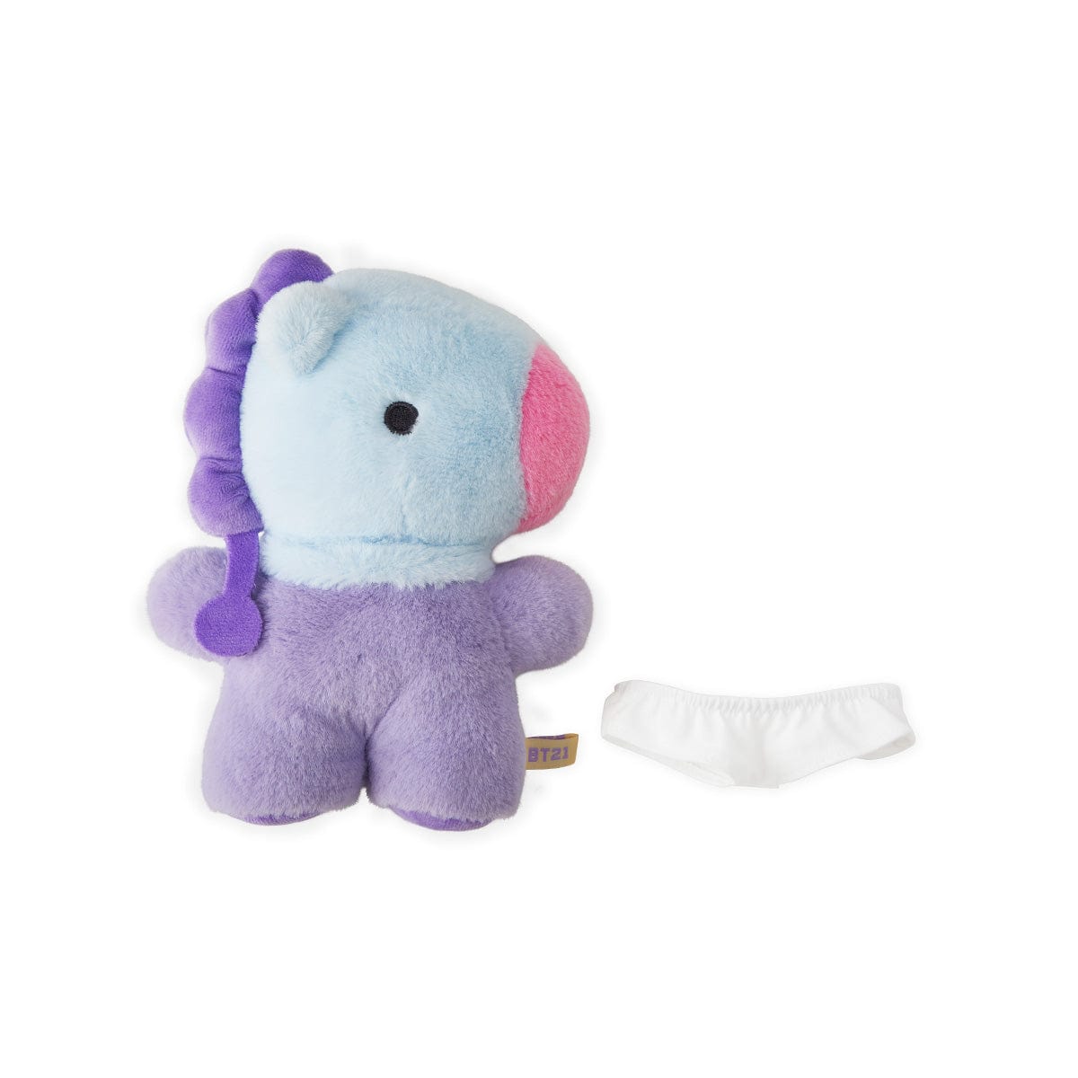 BT21 MANG BABY COSTUME PLUSH officiel LINE FRIENDS : peluche bébé Mang, poney danseur masqué, fond blanc, doux.