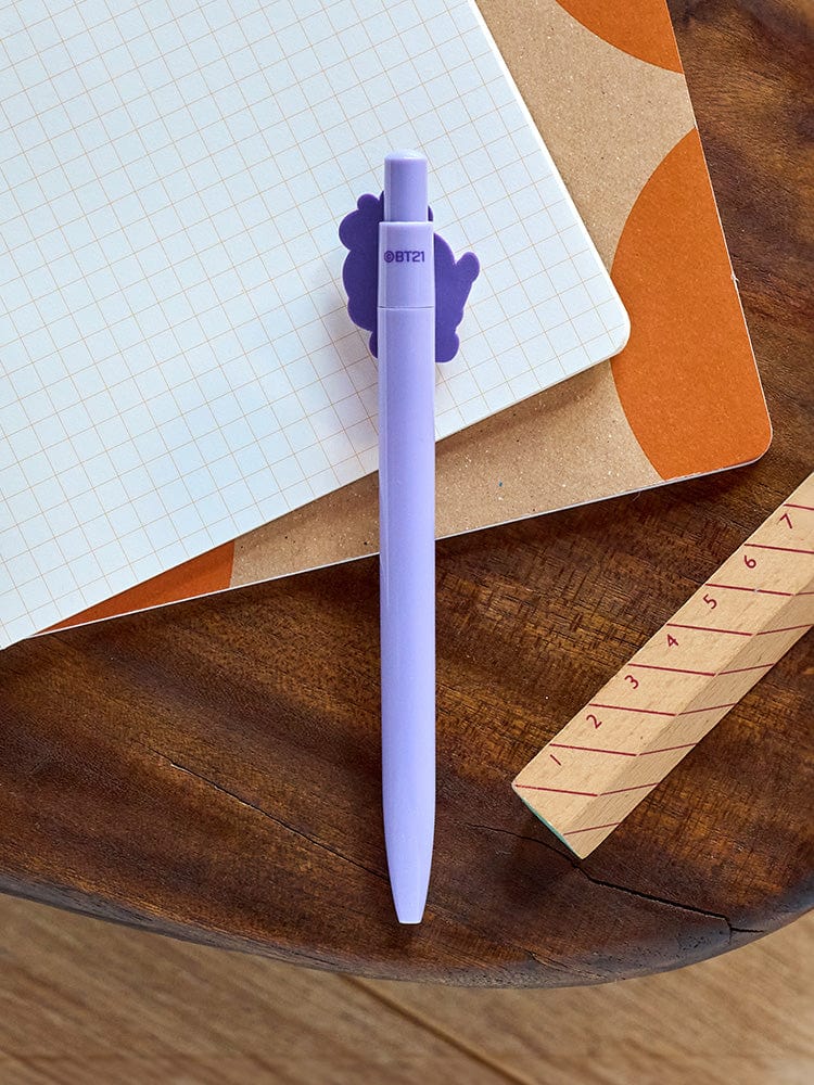 BT21 MANG BABY GEL PEN K-EDITION 2 : stylo gel violet sur carnet, design MANG de LINE FRIENDS, papeterie BTS