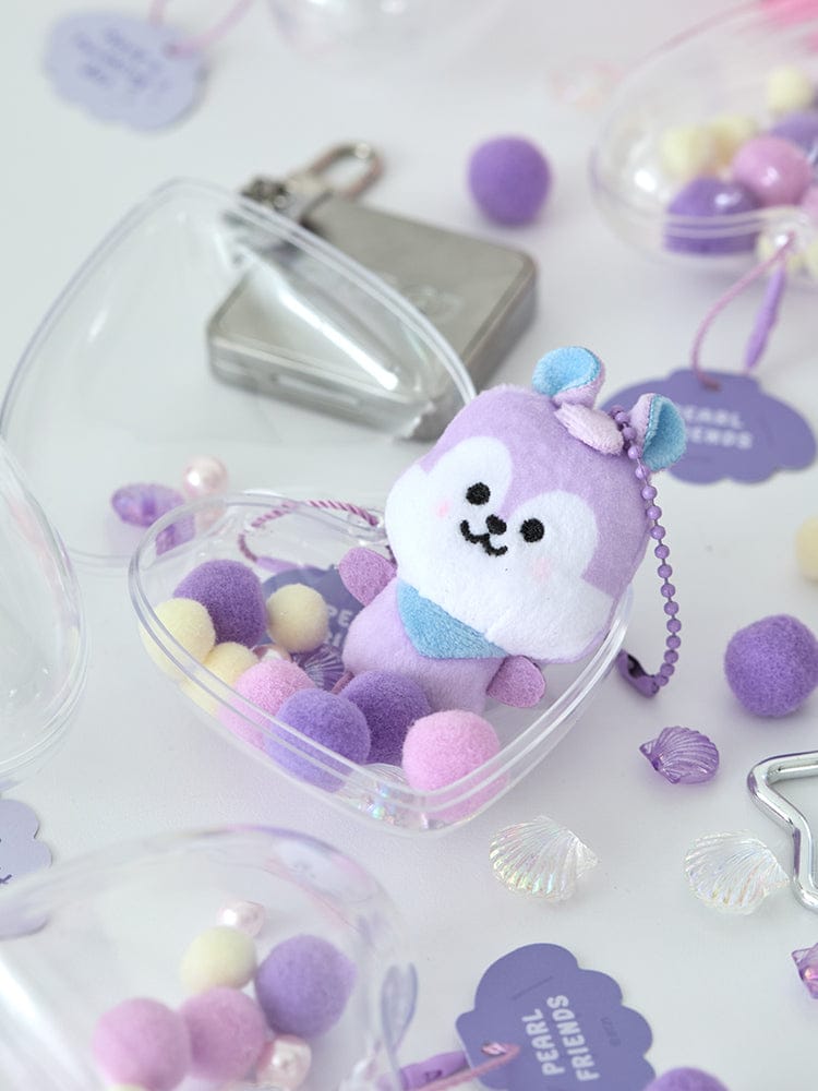 BT21 MANG BABY PEARL PLUSH KEYRING officiel LINE FRIENDS, porte-clés plush MANG dans un décor K-pop violet et pastel