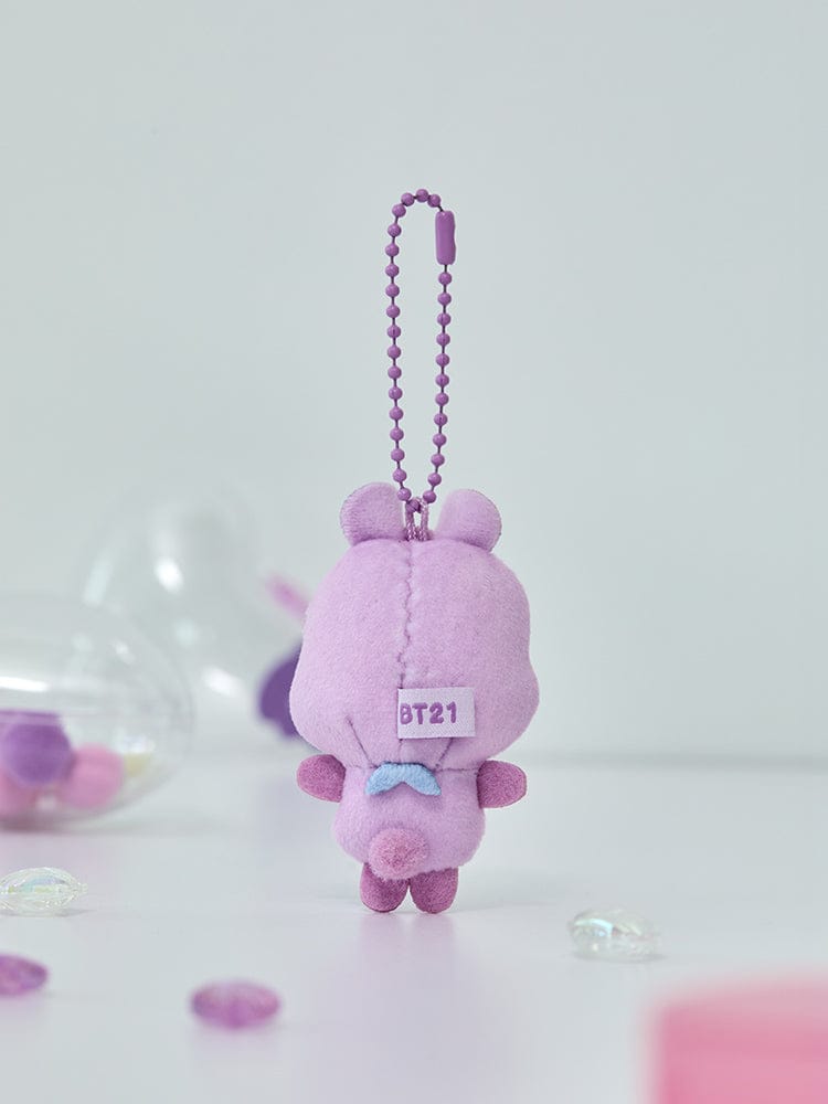 BT21 MANG BABY PEARL PLUSH KEYRING officiel LINE FRIENDS, porte-clés en peluche mauve avec perles, fond pastel