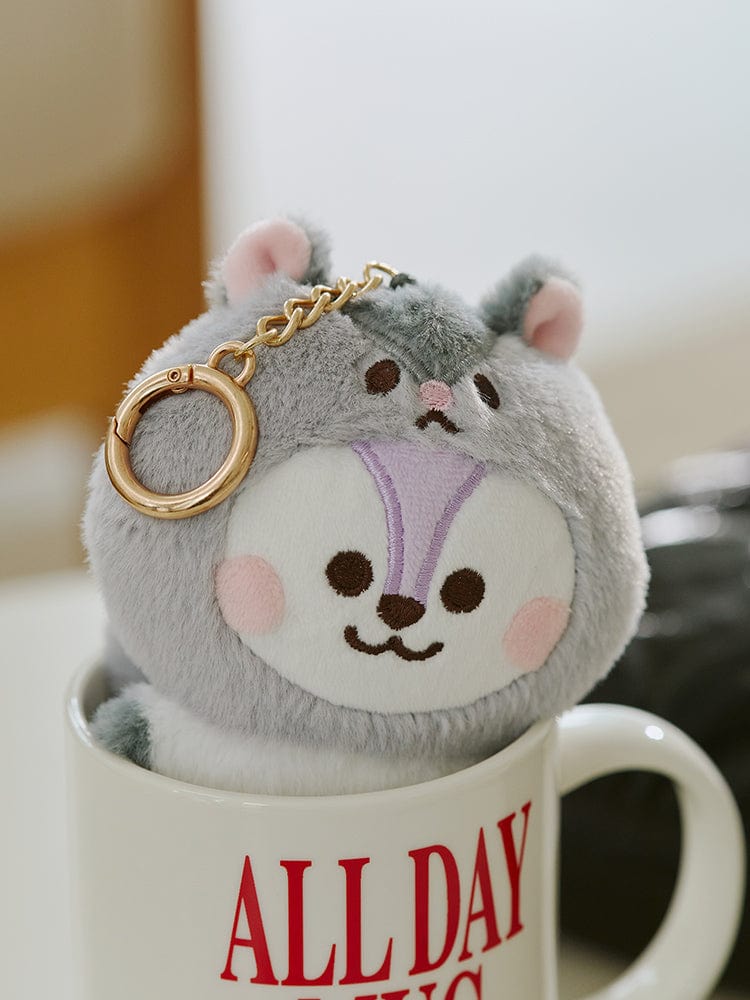 BT21 MANG BABY PLUSH KEYRING FLUFFY porte-clés peluche sur pot décor, marque LINE FRIENDS, fan K-pop, style mignon