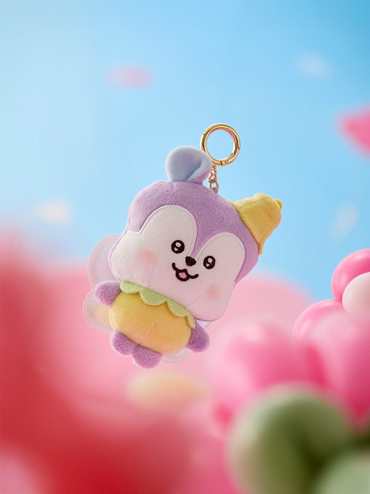 BT21 MANG BABY PLUSH KEYRING SPRING FAIRY, porte-clés bébé MANG LINE FRIENDS sur décor pastel printemps