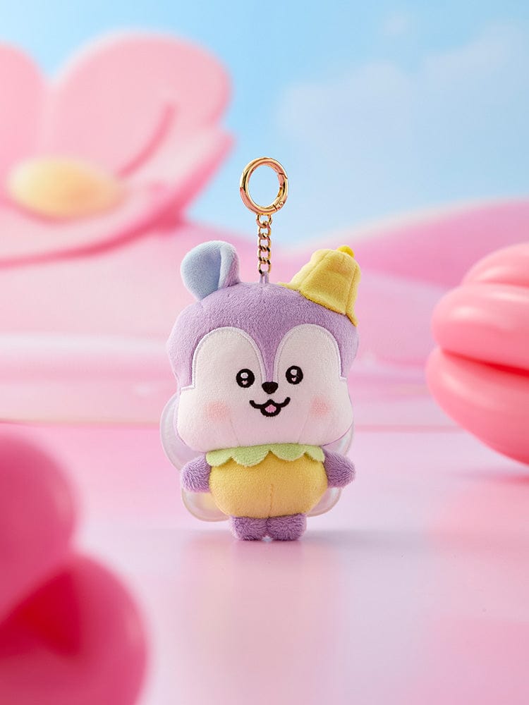 BT21 MANG BABY PLUSH KEYRING SPRING FAIRY, porte-clés officiel LINE FRIENDS avec peluche poney masqué sur fond pastel