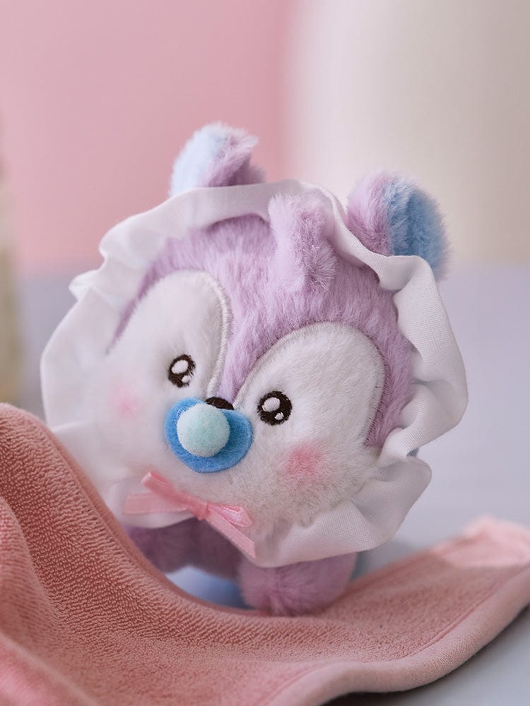 BT21 MANG BABY PLUSH NEWBORN SEASON 2 : peluche officielle Mang poney masqué j-hope, bébé violet sur couverture rose