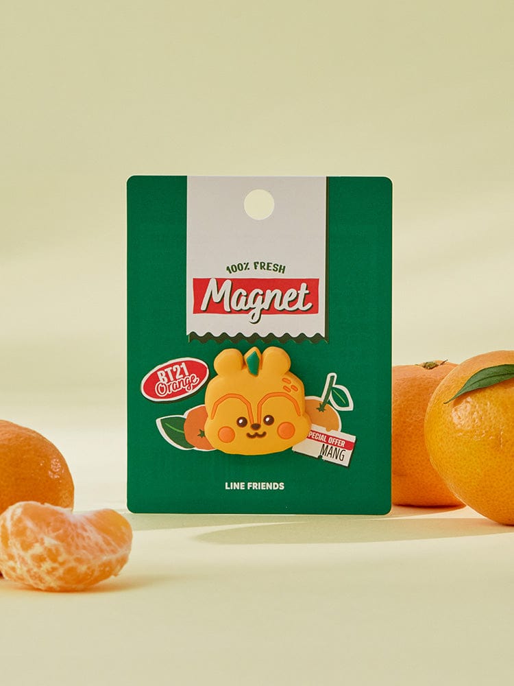 BT21 MANG BABY SILICONE MAGNET ORANGE PARTY, Magnet LINE FRIENDS en silicone orange, poney danseur masqué sur fond vert