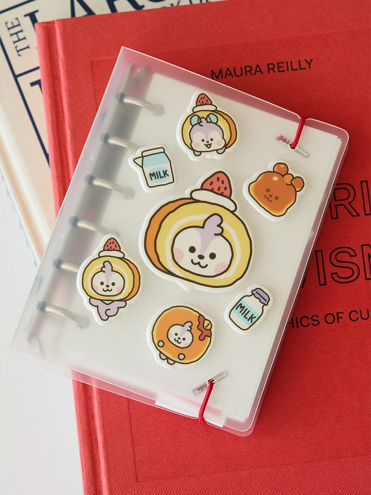 BT21 MANG BABY STICKERS BAKERY SHOP LINE FRIENDS : stickers poney masqué MANG sur carte avec lait et biscuits