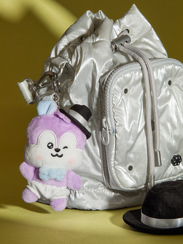 BT21 MANG Baby Born to Dance Small Doll Keychain (Fedora) : porte-clés poupée MANG sur sac argenté, style K-pop BTS