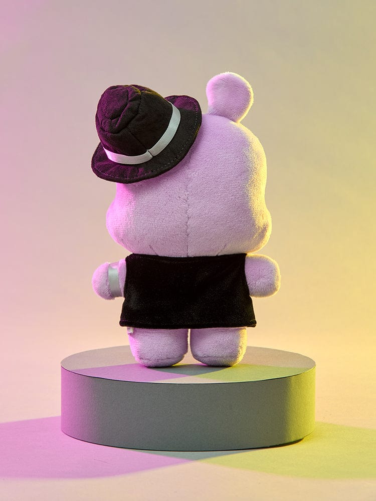 BT21 MANG Born to Dance Small Wire Doll LINE FRIENDS : peluche poney danseur masqué sur podium coloré, fond dégradé.