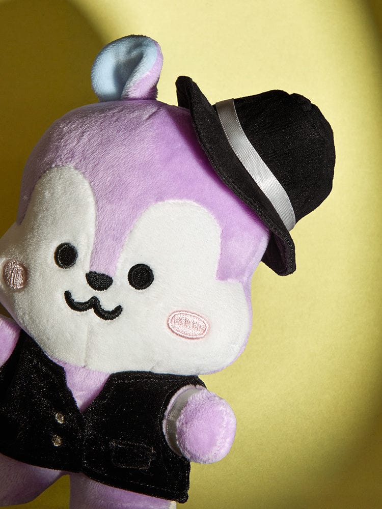 BT21 MANG Born to Dance Small Wire Doll officielle LINE FRIENDS, peluche poney danseur masqué sur fond jaune