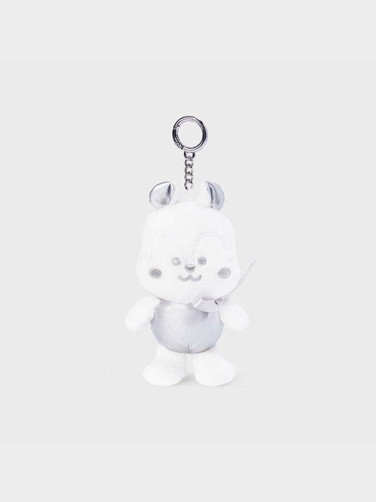 BT21 MANG DOLL KEYRING SILVER EDITION : porte-clés LINE FRIENDS en forme de MANG, poney masqué danseur, fond clair.