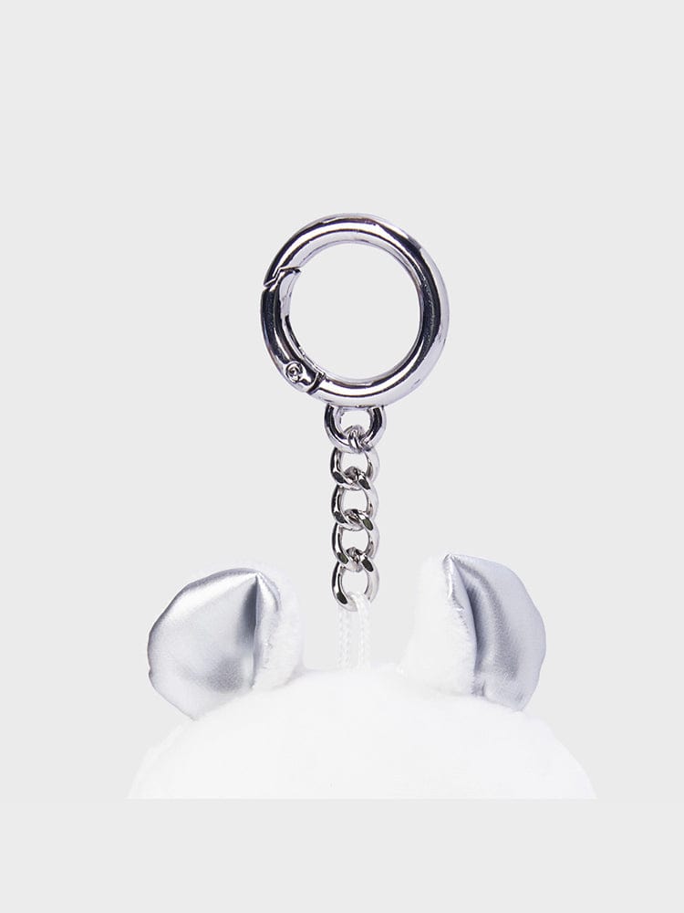 BT21 MANG DOLL KEYRING SILVER EDITION, porte-clés officiel LINE FRIENDS en argent, figurine de MANG sur fond blanc.