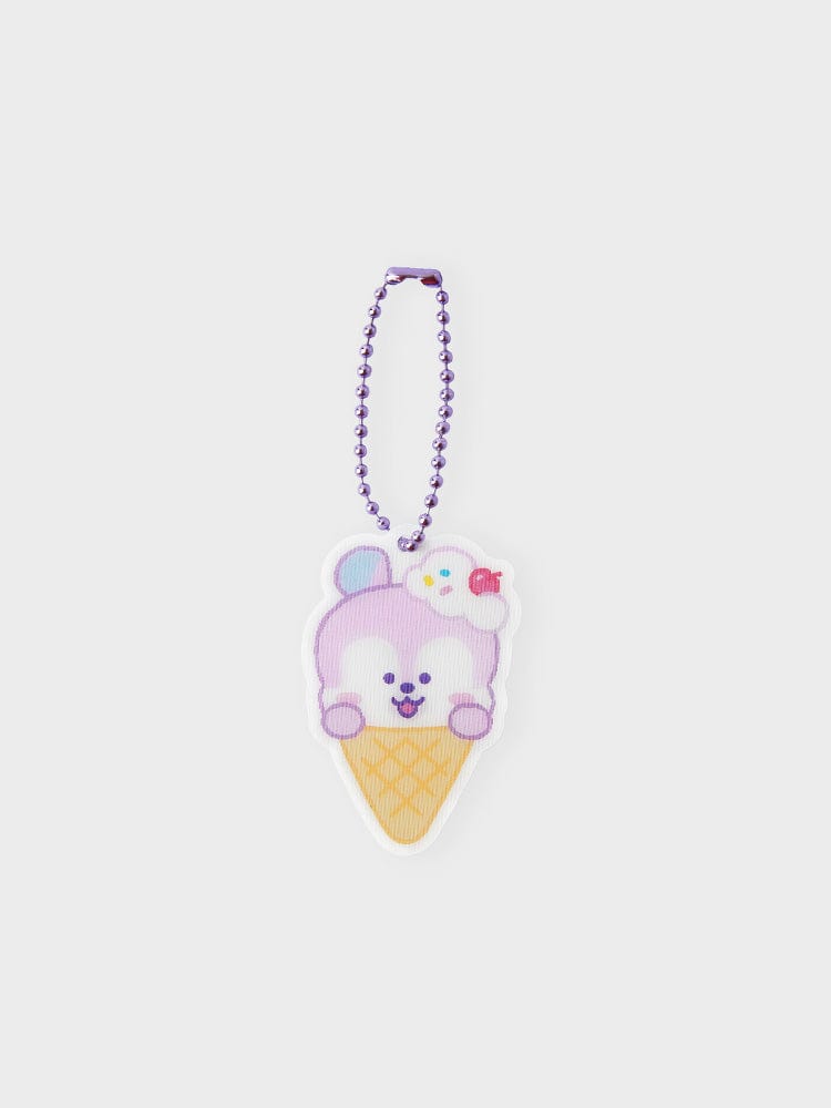 BT21 MANG LENTICULAR 3D KEYRING ON THE CLOUD EDITION : porte-clés officiel LINE FRIENDS, MANG en glace sur fond clair.