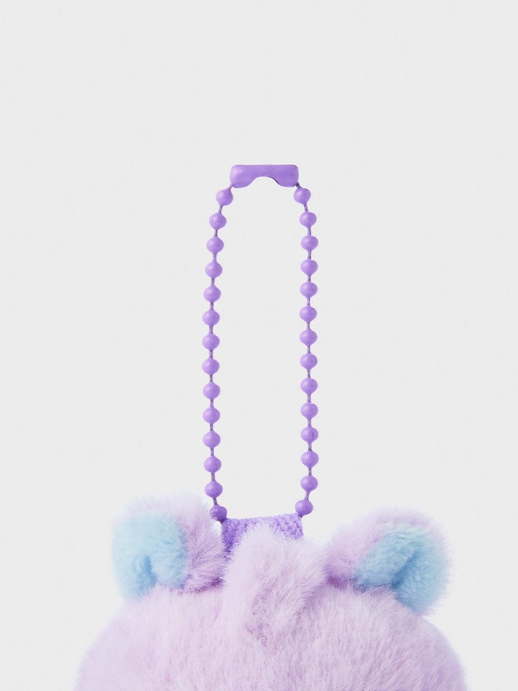 BT21 MANG NEWBORN BABY PLUSH KEYRING LINE FRIENDS : porte-clés bébé peluche violet avec chaînette, fond clair, look K-pop.