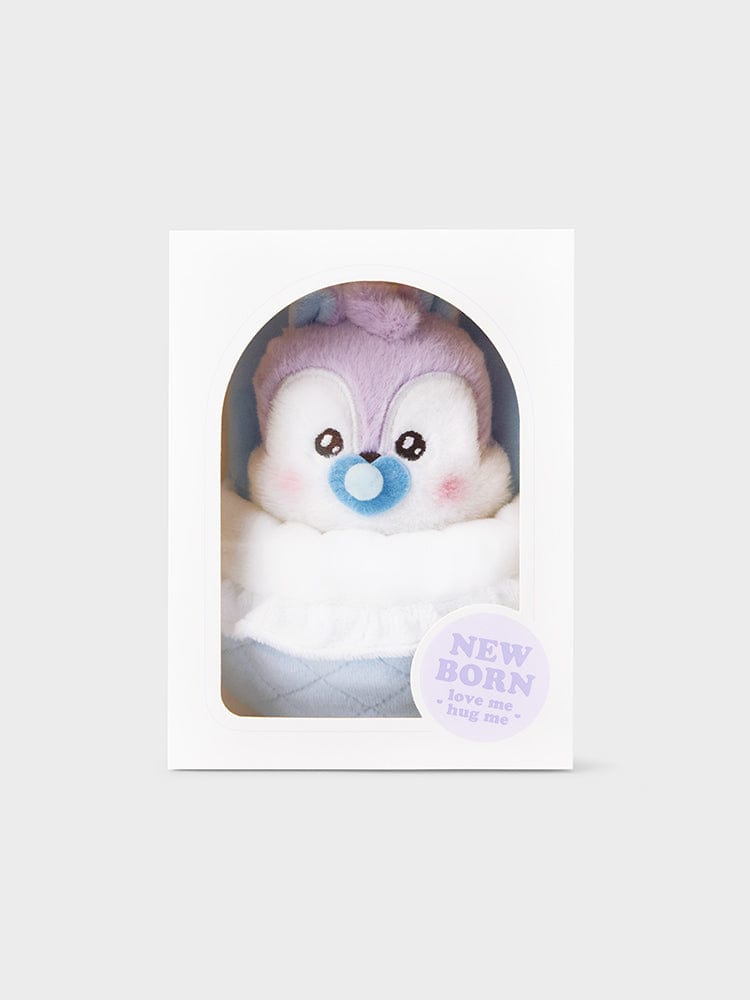 BT21 MANG NEWBORN BABY PLUSH LINE FRIENDS : peluche bébé poney masqué MANG, présentée en boîte, décor chambre