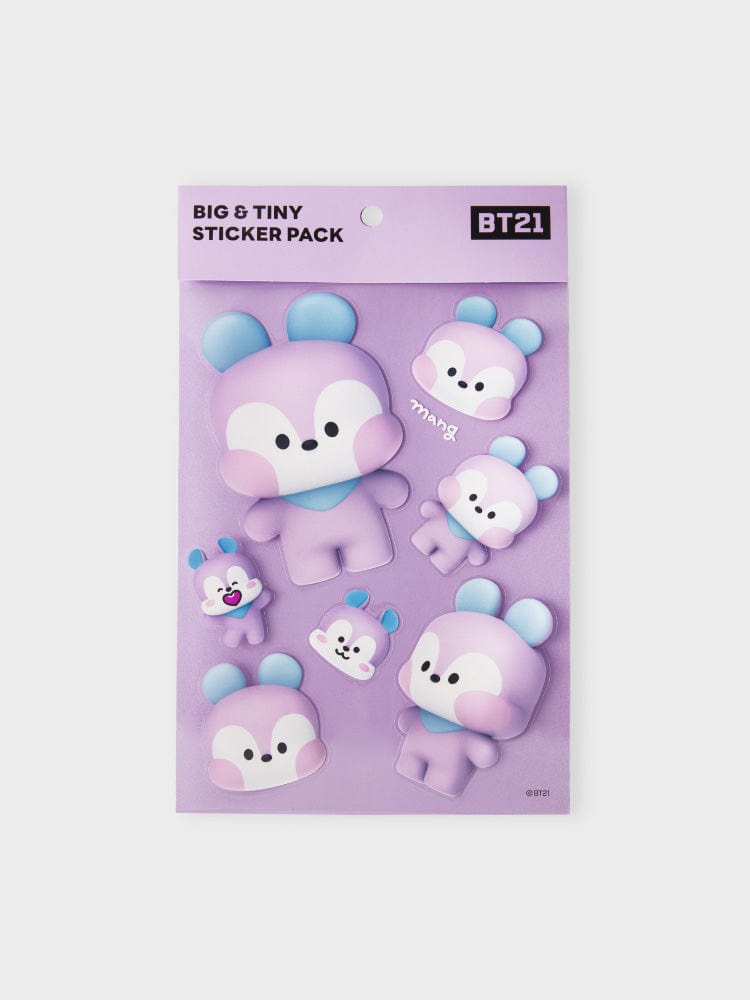 BT21 MANG REMOVABLE STICKERS BIG & TINY EDITION : pack de stickers MANG sur fond violet, papeterie officielle LINE FRIENDS.