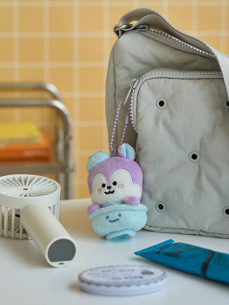 BT21 MANG RJ WELCOME PARTY RICE BOWL DOLL KEYRING (S) : porte-clés RJ alpaga sur sac, ambiance fête K-pop LINE FRIENDS.