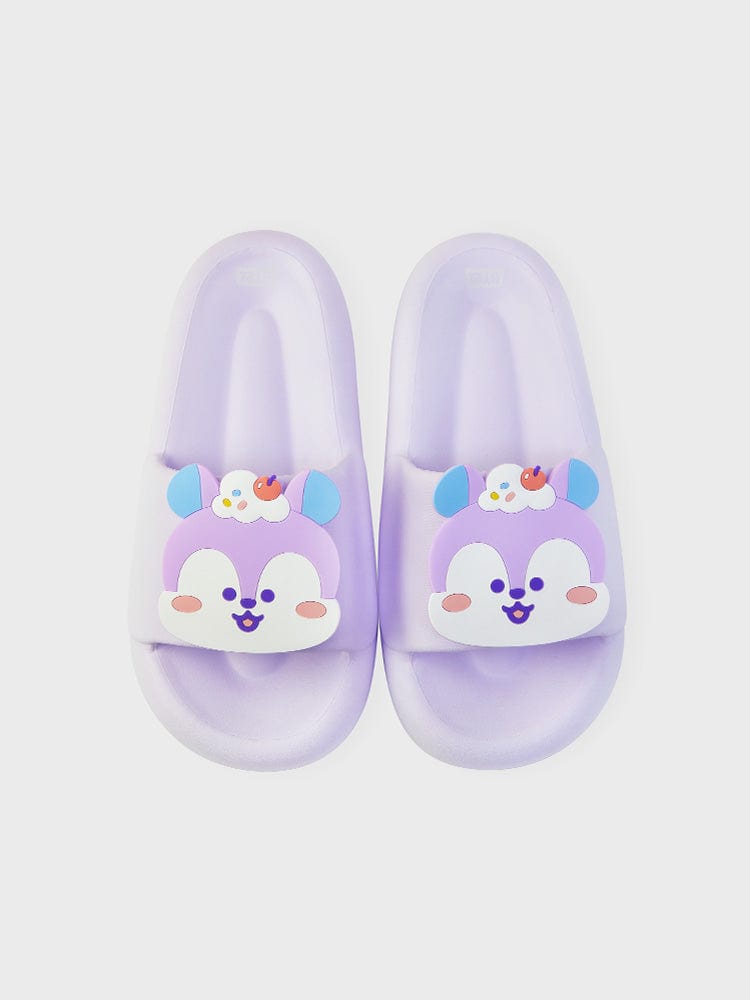 BT21 MANG SLIPPERS ON THE CLOUD EDITION : chaussons violets avec motif MANG, ambiance kawaii, style nuage LINE FRIENDS