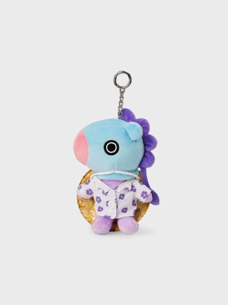 BT21 MANG SUMMER LANE BODY BAG CHARM : porte-clés officiel LINE FRIENDS, peluche MANG violette sur fond clair.