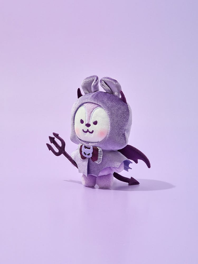BT21 MANG VILLAIN PLUSH ANGEL & VILLAIN, peluche officielle LINE FRIENDS en ange-vilain violet sur fond violet