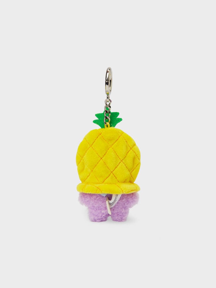 BT21 MANG mini minini FRUITS KEYRING : porte-clés officiel en forme d’ananas jaune et violet, style K-pop, sur fond clair.
