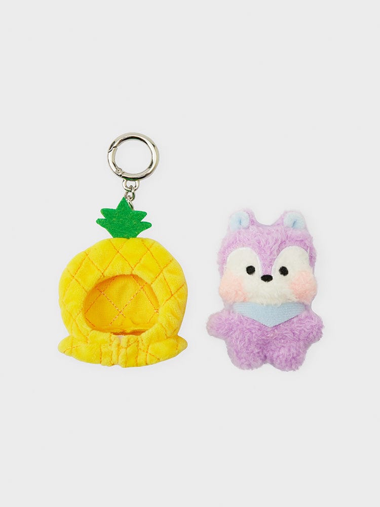 BT21 MANG mini minini FRUITS KEYRING, porte-clés officiel K-pop avec poney masqué MANG et fruits, fond clair