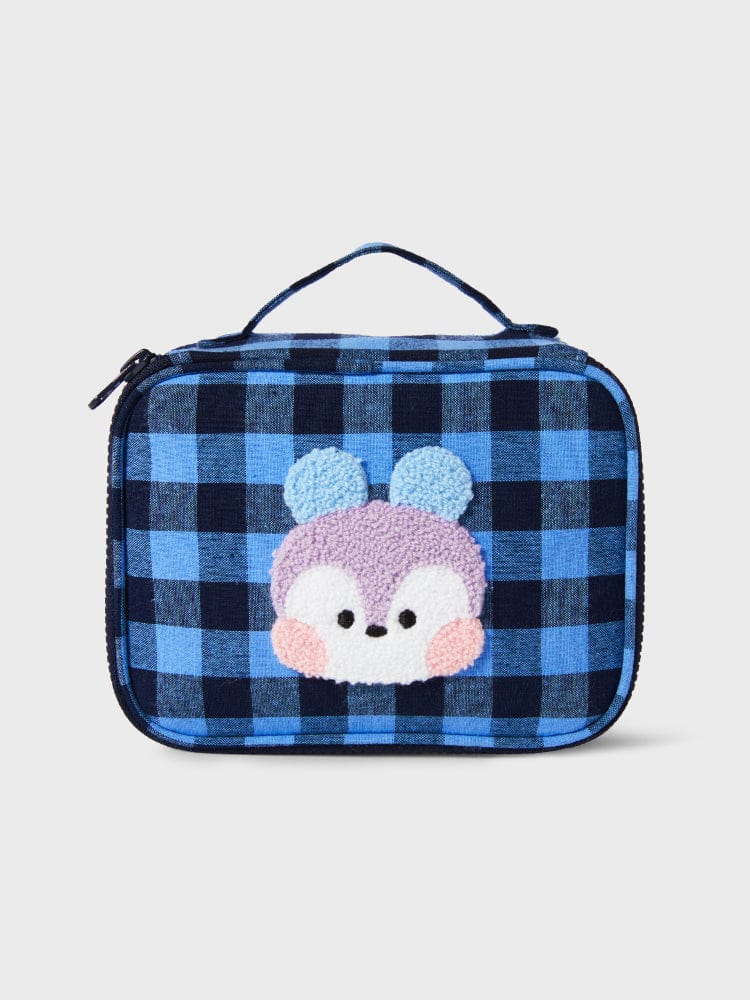 BT21 MANG minini CHECKERED POUCH BASIC, pochette à carreaux bleus avec MANG, format minimaliste, officielle LINE FRIENDS.