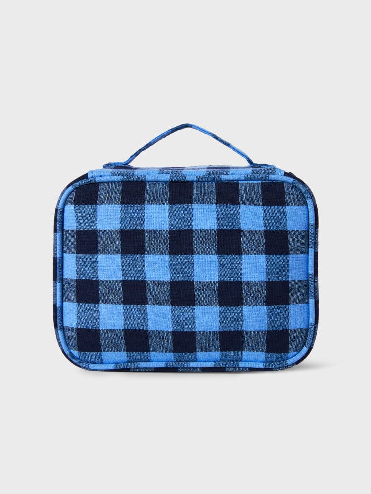 BT21 MANG minini CHECKERED POUCH BASIC, pochette à carreaux bleu LINE FRIENDS avec motif MANG, vue de face