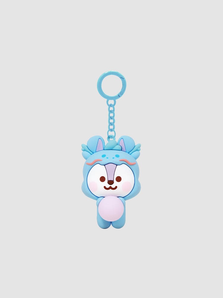 BT21 MANG minini DRAGON FIGURINE KEYRING, porte-clés bleu MANG sur fond clair, style K-pop BTS officiel