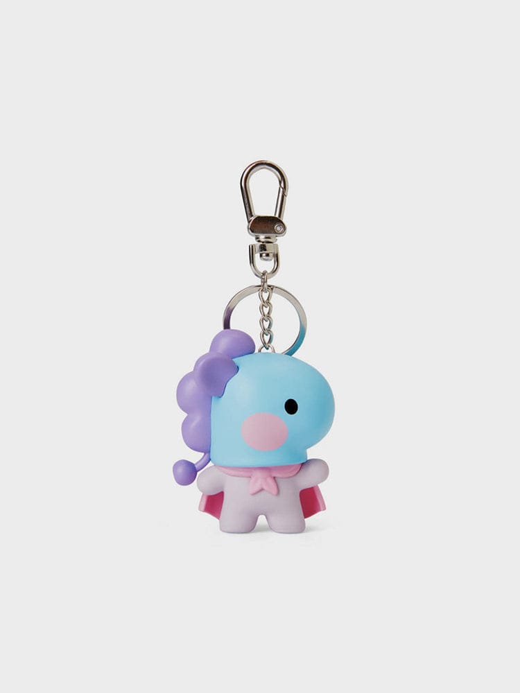 BT21 MANG minini FIGURINE SOUND KEYRING : porte-clés officiel en forme de poney bleu MANG, fond clair.