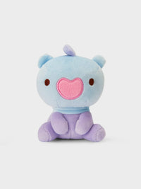 BT21 MANG minini LYING DOLL, peluche officielle bleue assise, personnage poney danseur masqué j-hope BTS sur fond clair.