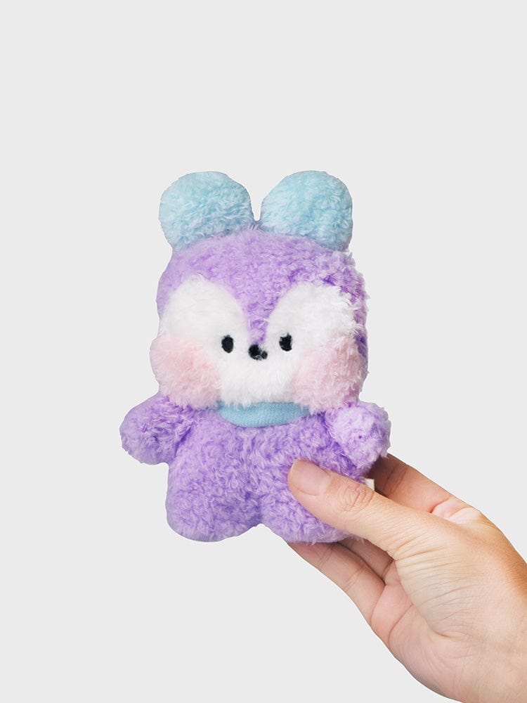 BT21 MANG minini MINI DOLL officielle : peluche poney danseur masqué violet pastel, main tenant, déco chambre
