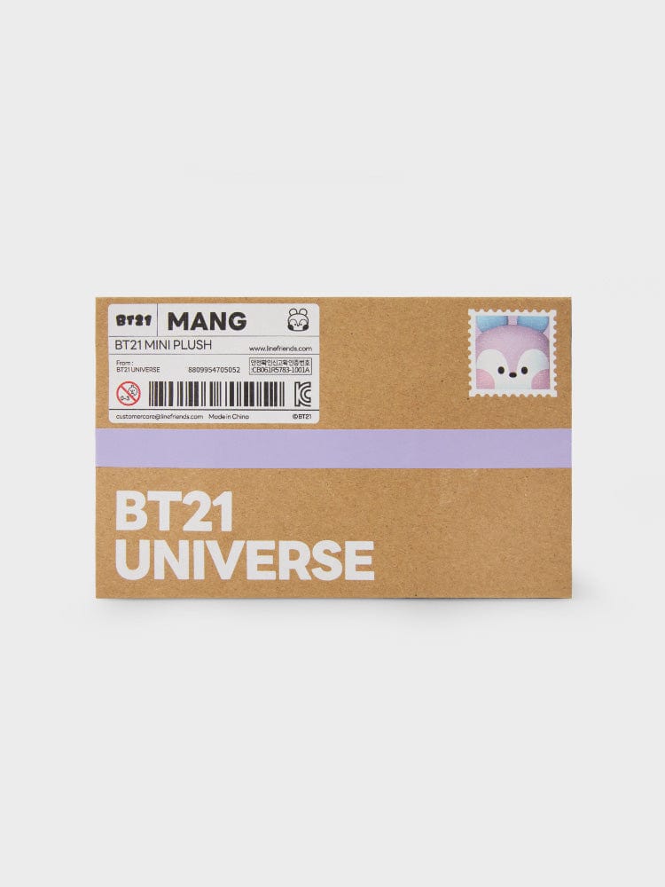 BT21 MANG minini MINI DOLL officielle BTS, peluche poney danseur masqué, emballage BT21 UNIVERSE sur fond clair.