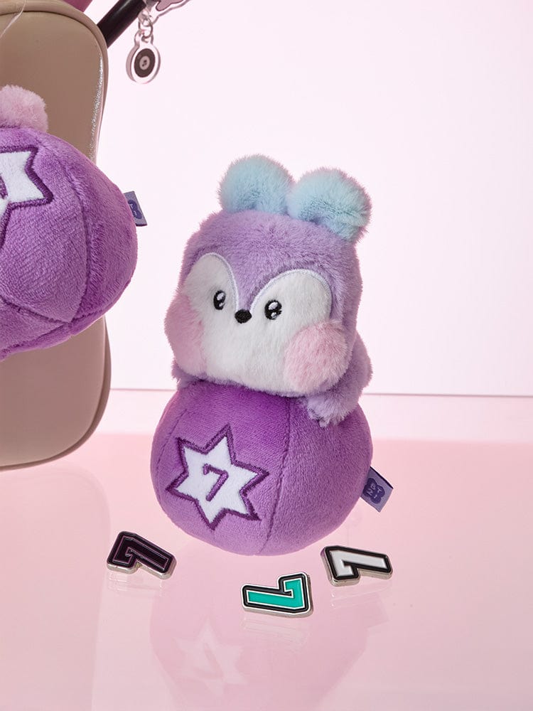 BT21 MANG minini PLUSH KEYRING LUCKY GATCHA : porte-clés peluche violet MANG sur fond clair, look K-pop officiel.
