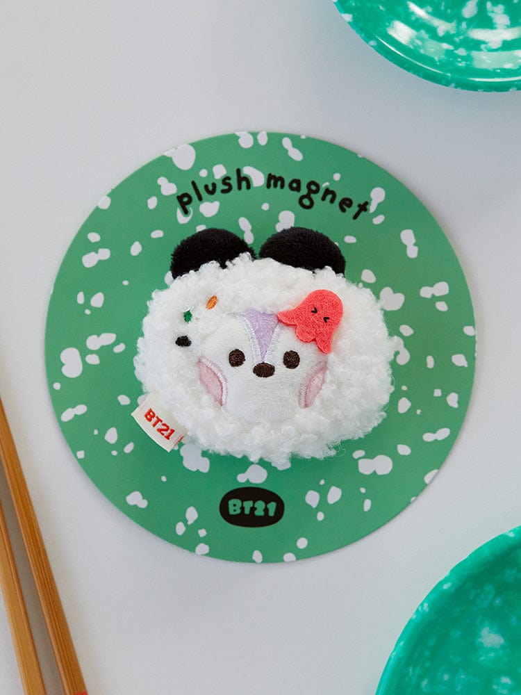 BT21 MANG minini PLUSH MAGNET BUNSIK, peluche aimantée sur fond vert, marque BT21, motif poney masqué