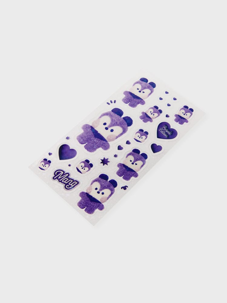 BT21 MANG minini STICKERS PURPLE OF WISH EDITION, stickers violets MANG poney masqué, collection LINE FRIENDS sur fond clair