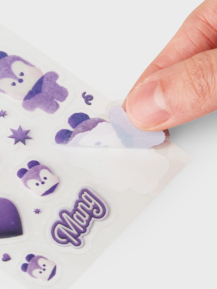 BT21 MANG minini STICKERS PURPLE OF WISH EDITION, stickers violet du poney danseur masqué, main tenant sur fond blanc