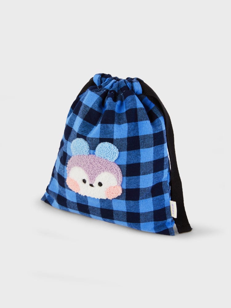 BT21 MANG minini STRING POUCH BASIC, pochette cordon bleu à carreaux avec MANG poney masqué, LINE FRIENDS, style quotidien