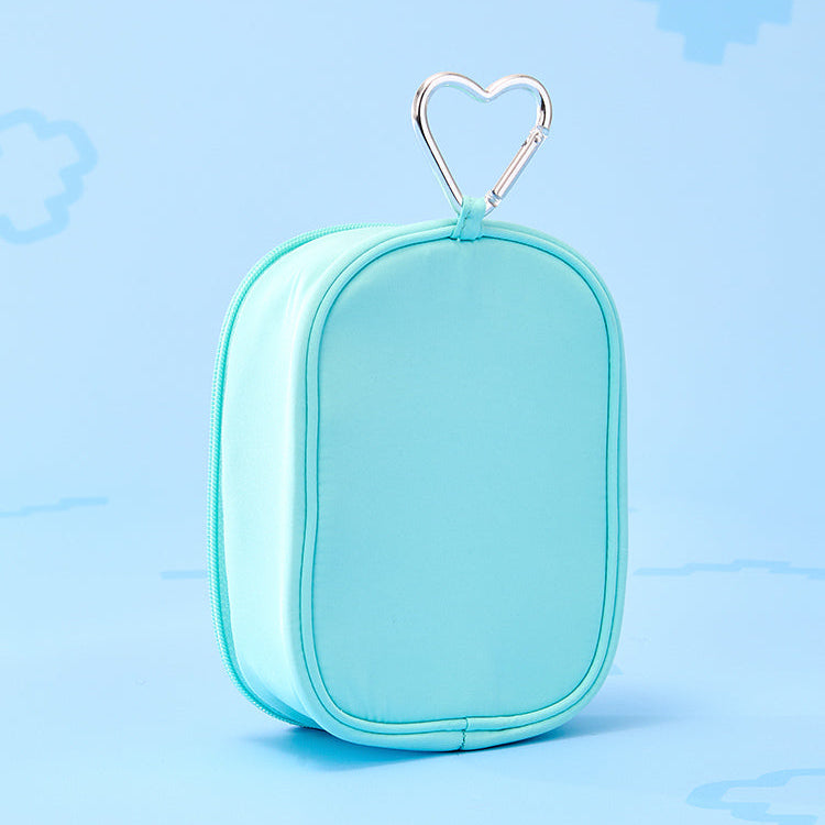 BT21  MMMM BABY PVC Transparent White Pouch, marque BT21, étui transparent blanc, mini pochette turquoise sur fond bleu