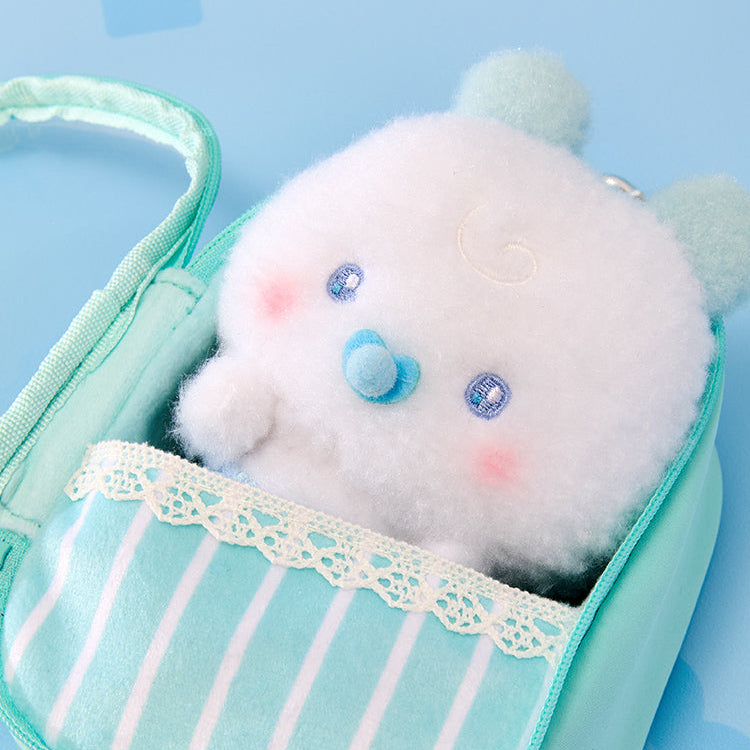 BT21  MMMM BABY PVC Transparent White Pouch, marque BT21, pochette transparente blanche avec petit bébé peluche.