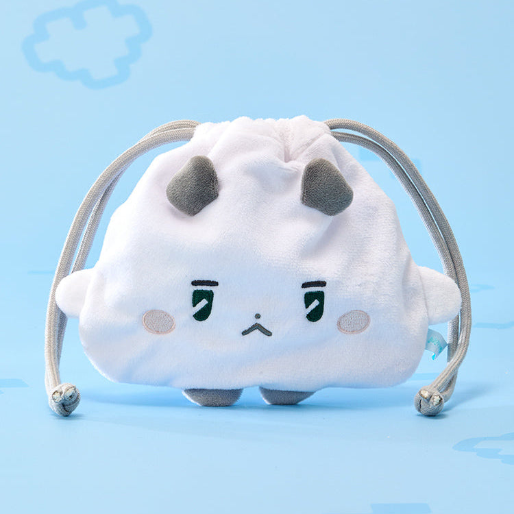 BT21  MMMM String Pouch : petit sac à cordon blanc mignon avec visage, sur fond bleu, marque BT21.