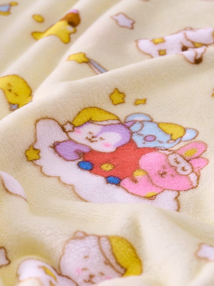 BT21 NEW BASIC SWEET DREAMS BLANKET LINE FRIENDS : couverture douce beige aux personnages kawaii, motifs étoilés et cœurs
