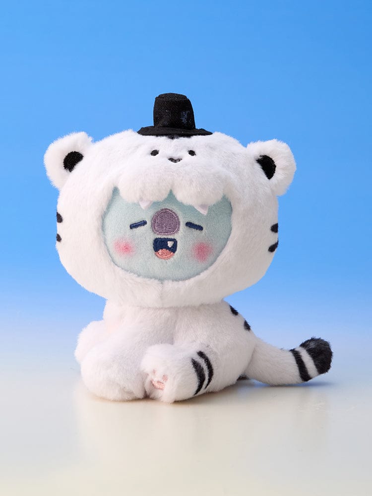 BT21 PLUSH K-HORANG, peluche LINE FRIENDS BTS sur fond bleu ciel, personnage K-Horang en gros plan