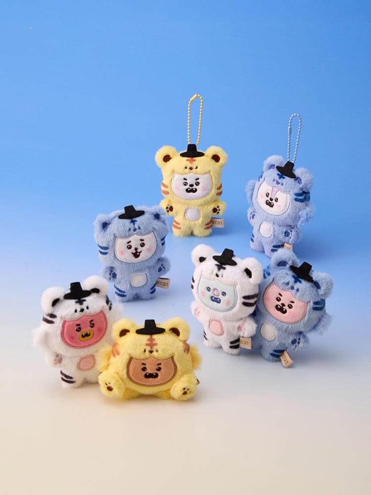 BT21 PLUSH KEYRING K-HORANG porte-clés peluche K-Horang de LINE FRIENDS, personnage BT21 sur fond clair bleu