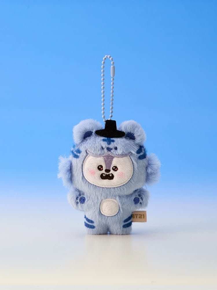 BT21 PLUSH KEYRING K-HORANG, porte-clés officiel LINE FRIENDS: peluche K-Horang sur fond bleu, pour sac à dos