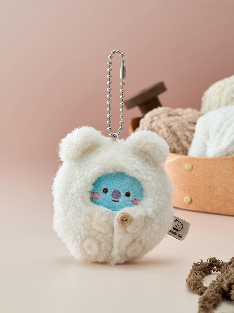 BT21 PLUSH KEYRING MADE BY RJ porte-clés peluche RJ alpaga, officiel LINE FRIENDS, sur fond beige, accessoire K-pop BTS