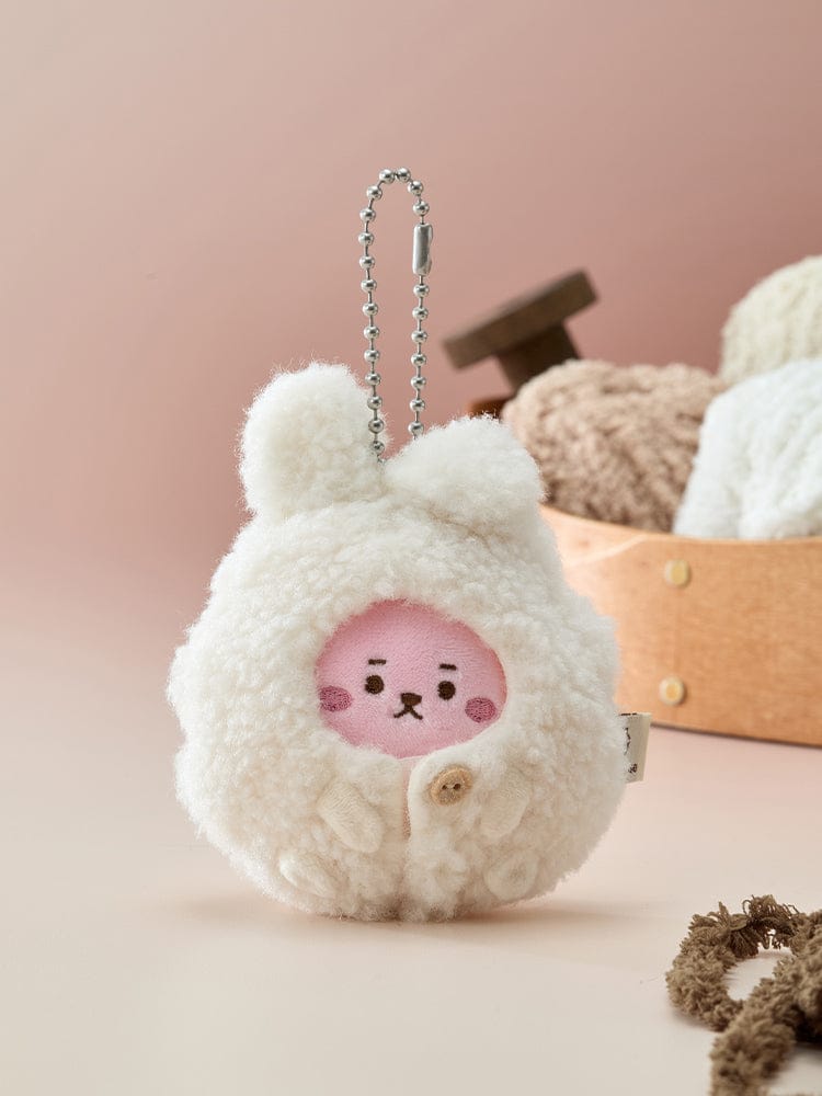 BT21 PLUSH KEYRING MADE BY RJ : porte-clés en peluche RJ alpaga, avec chaîne, sur fond rose, style fan K-pop