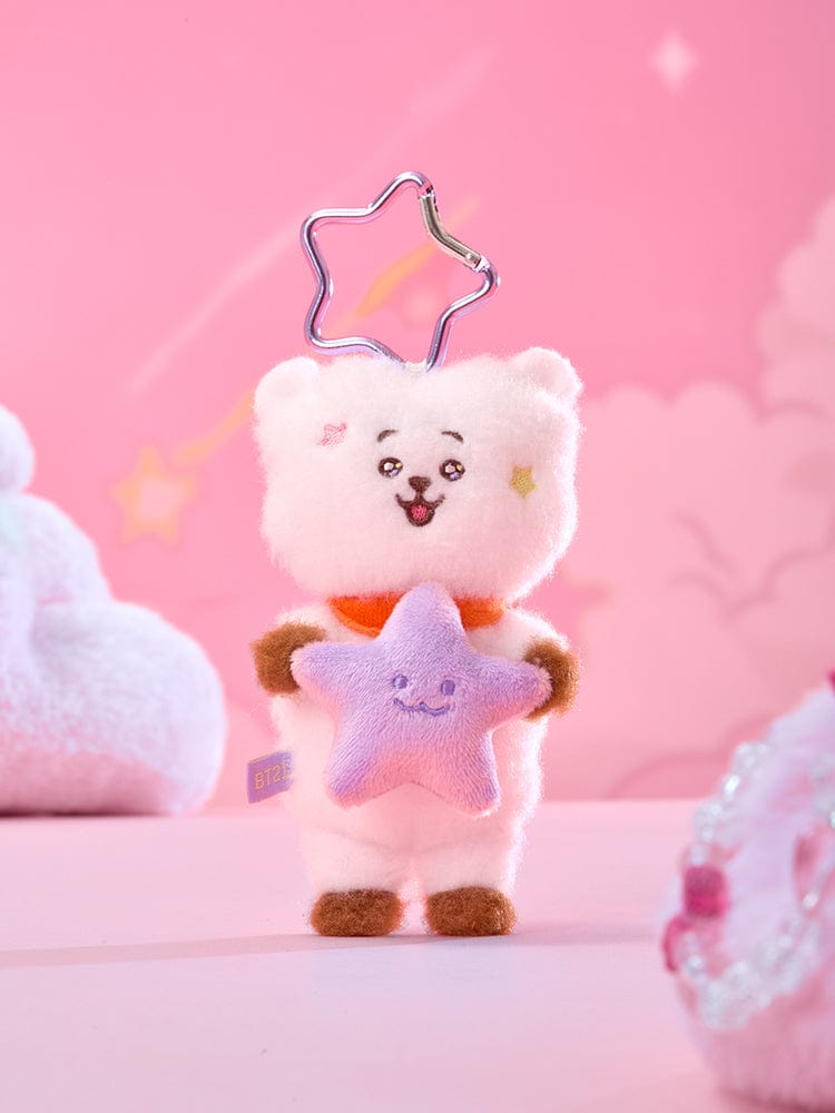 BT21 PURPLE STAR PLUSH KEYRING THE JOURNEY, porte-clés étoile violette LINE FRIENDS, décor pastel rose avec figurine peluche