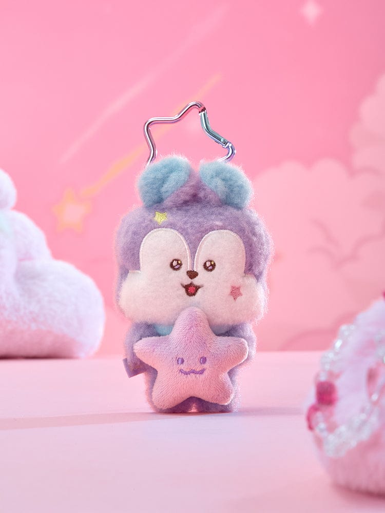 BT21 PURPLE STAR PLUSH KEYRING THE JOURNEY, porte-clés officiel LINE FRIENDS avec peluche étoile violette sur fond rose